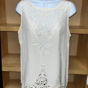 CYNTHIA ROWLEY 100% SILK CREAM LASER CUTOUT SLEEVELESS CAMI TOP BLOUSE SHIRT S